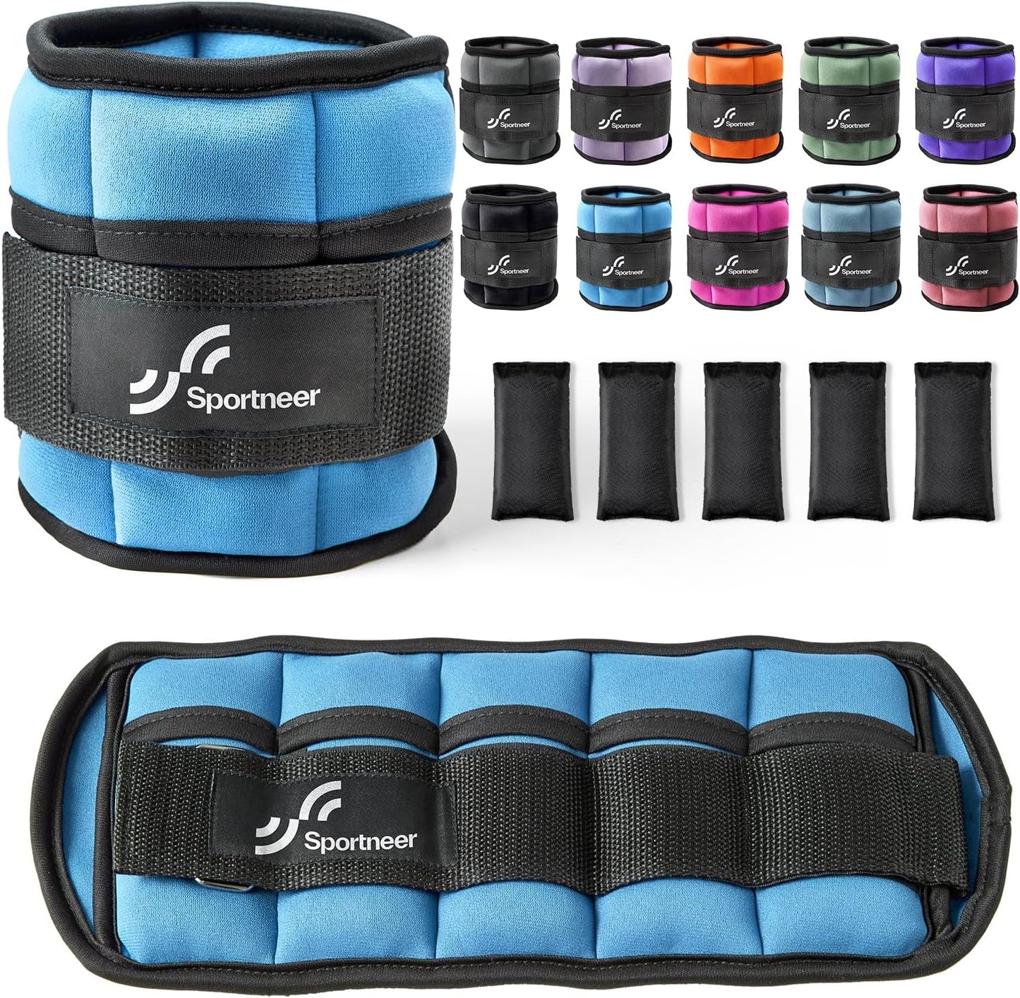 Sportneer Adjustable Ankle Weights - Comfortable Neoprene Leg Weights (2-10 lbs) for Walking, Running & Yoga