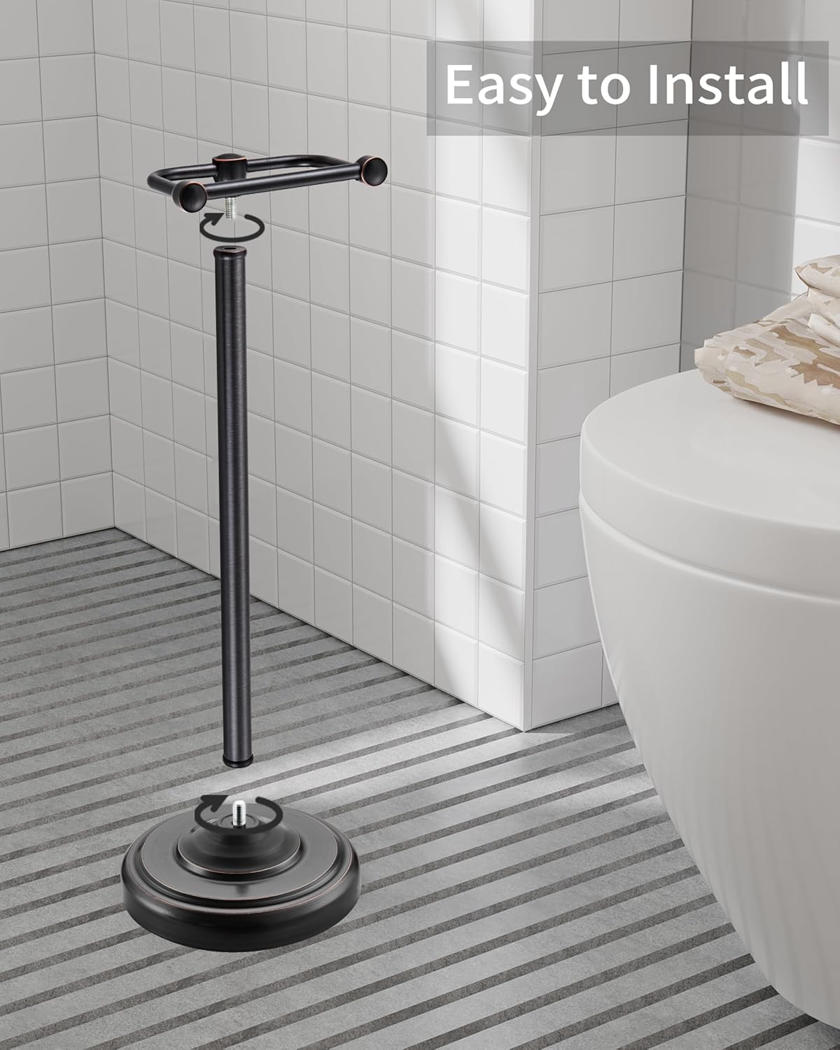 Brushed Nickel Free Standing Toilet Paper Holder with Pivoting Design & Weighted Base