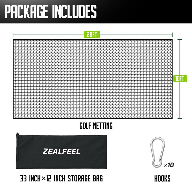 ZEALFEEL Golf Net for Backyard, 10 x 20Ft Heavy Hitting Net for Golf, Baseball, Hockey, Soccer, Durable and Portable, Double Finished Seam, Sports Net Barrier Net with Carry Bag Indoor Outdoor Use