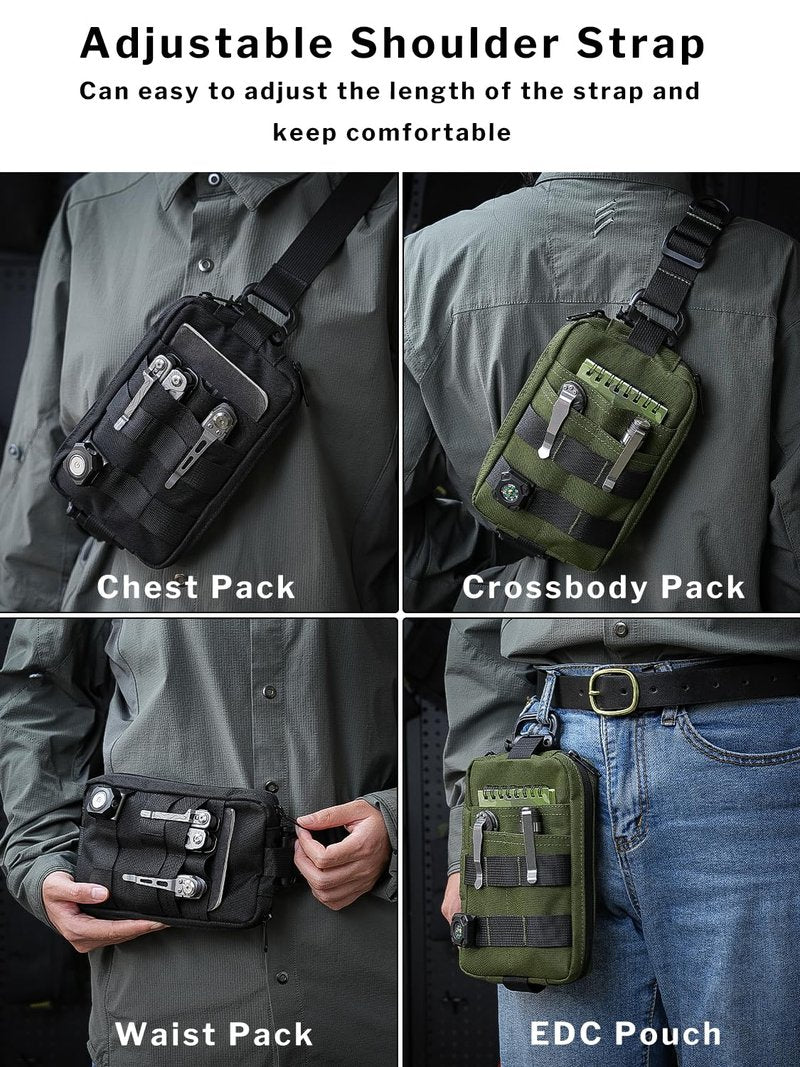 VIPERADE CHS2 Small EDC Sling Bag, Tactical Fanny Pack for Men, Molle Pouch Crossbody Backpack with Adjustable Shoulder Strap, Utility Chest Pouch Bag for Hiking/Traveling/Bush-Craft (Green)