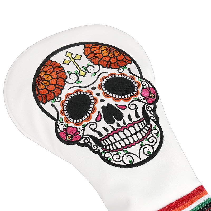 SHABIER White Golf Hybrid Headcover with Orange Flower Embroidery Sugar Skull Design for Golf Club
