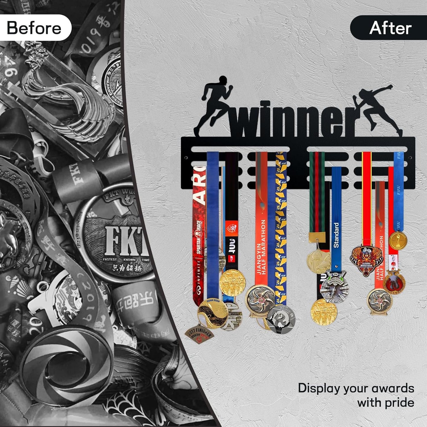 Premium Wall Mount Medal Display Rack - Sports Medal Holder for Athletic Achievements | Stylish Design