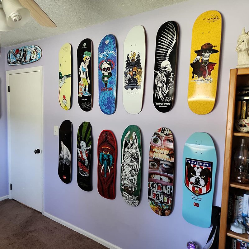 Skateboard Wall Mount Display(10 Packs),Aluminum Skateboard Hanger with Two Screw Holes,Skateboard Deck Storage for Home Decor, Skateboard Display Decor