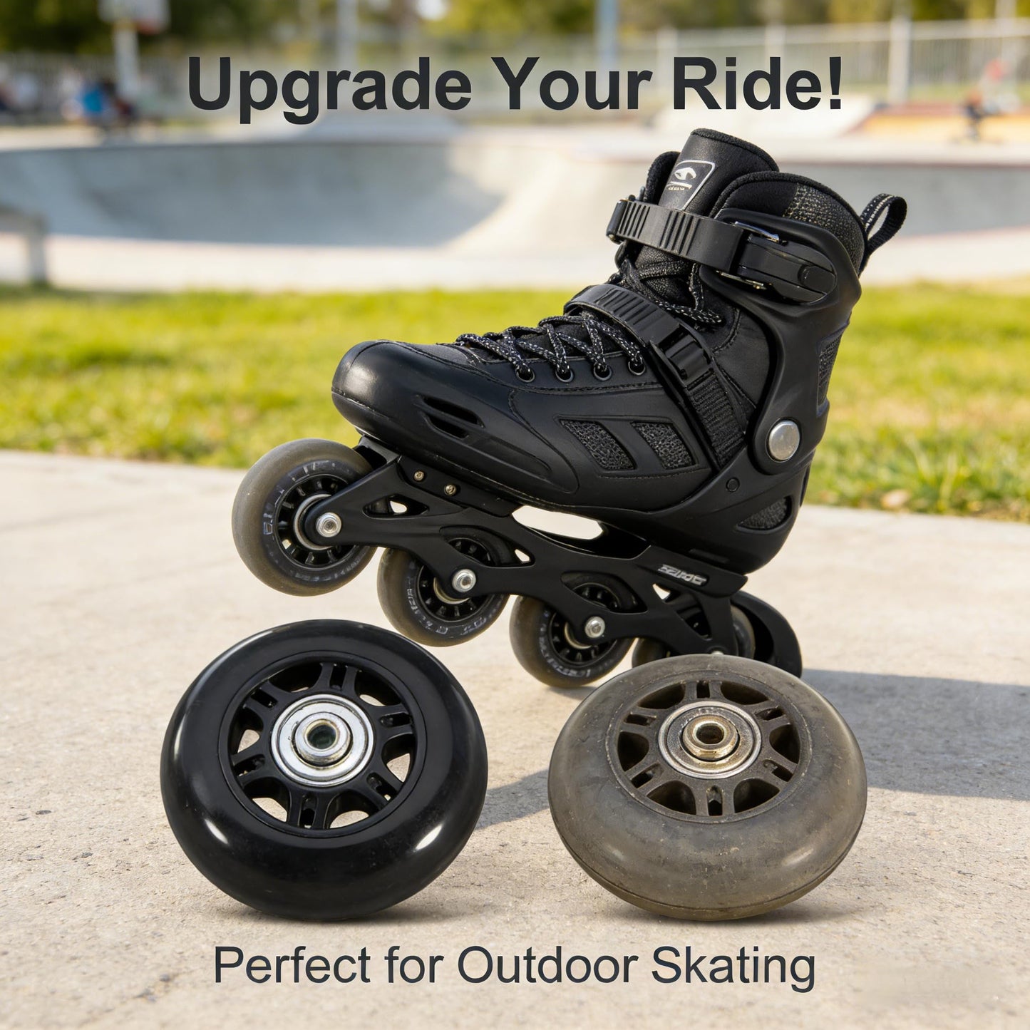 68X24mm Black Luggage Suitcase / Inline Outdoor Skate Replacement Wheels with ABEC 608zz Bearings