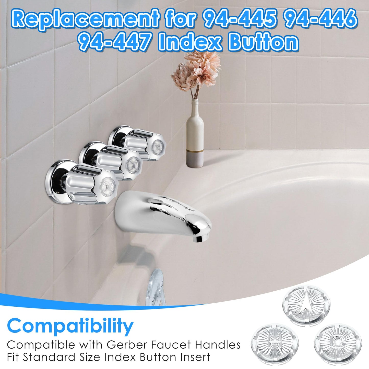 Dreyoo 4 Pack Faucet Index Buttons, Compatible with Gerber 94-445 94-446 94-447 Faucet Handles Button, Bathroom Sink Knobs Hot, Cold, Diverter Index Buttons, Acrylic, Clear