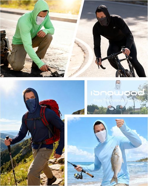 Isnowood Sun Shirt - Men's Long Sleeve UPF 50+ UV Protection Hoodie for Fishing & Hiking