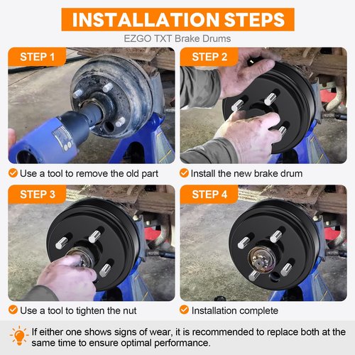 Golf Cart Brake Drum Hub Assembly Replace 19186G1P for EZGO TXT 1982-UP Electric and 2-Cycle 1982-1993 Gas Models, 0.75 Inch 24-Tooth Star Spline Hole, Replace EZGO TXT OEM# 19186-G1 17082-G2 17298-G1