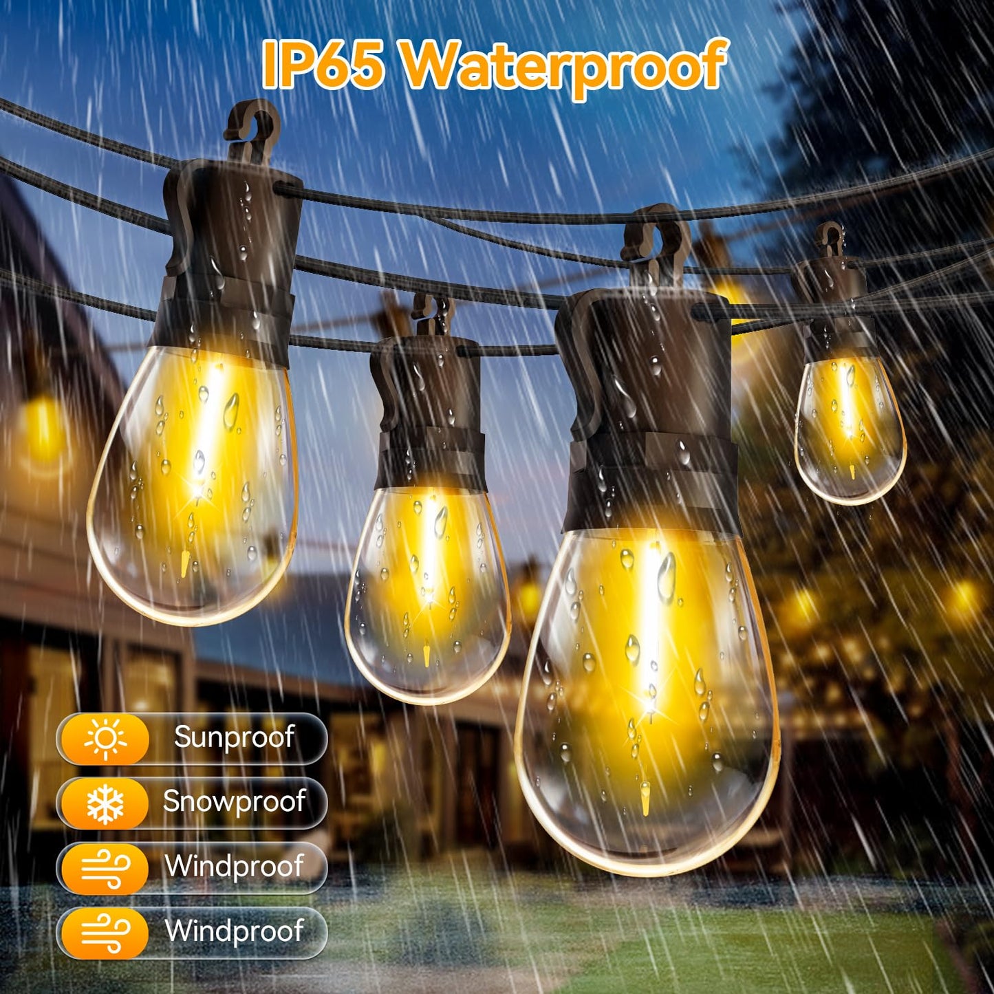 TBOSW Outdoor String Lights Patio LED Light Outside - 45M 43+2 S14 LED Dimmable 150ft Porch Lighting IP65 Waterproof