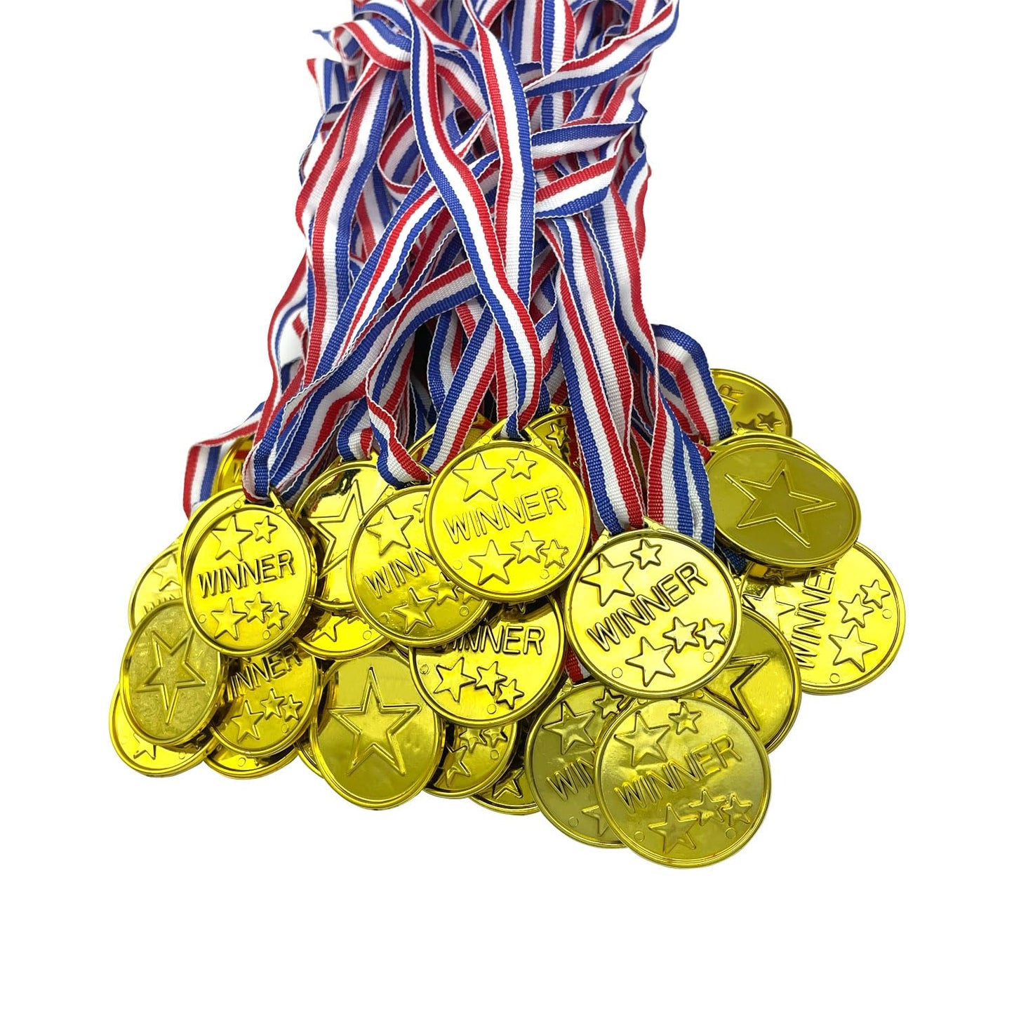 Oisinlas 50 Pcs Gold Plastic Winner Medals Award Medals for Kids School Sports, Soccer Competitions, Games, Talent Show, Gymnastic, Party Favors, Dress Up or Celebration Souvenir