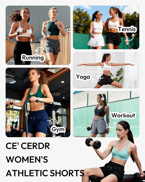 CE' CERDR Women's 2-in-1 High Waisted Running Shorts - Athletic Gym & Yoga Shorts with 4 Pockets