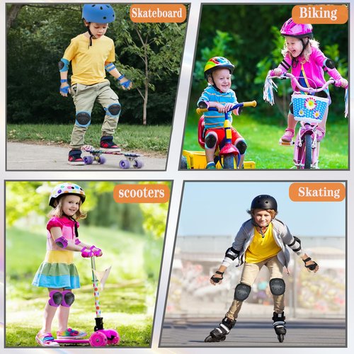 Kids/Youth Protective Gear Set - Knee and Elbow Pads, Wrist Guards for Boys Girls 3-14 Years - Adjustable for Skateboarding, Skating, Skiing, Cycling, Biking, Running, Scooter