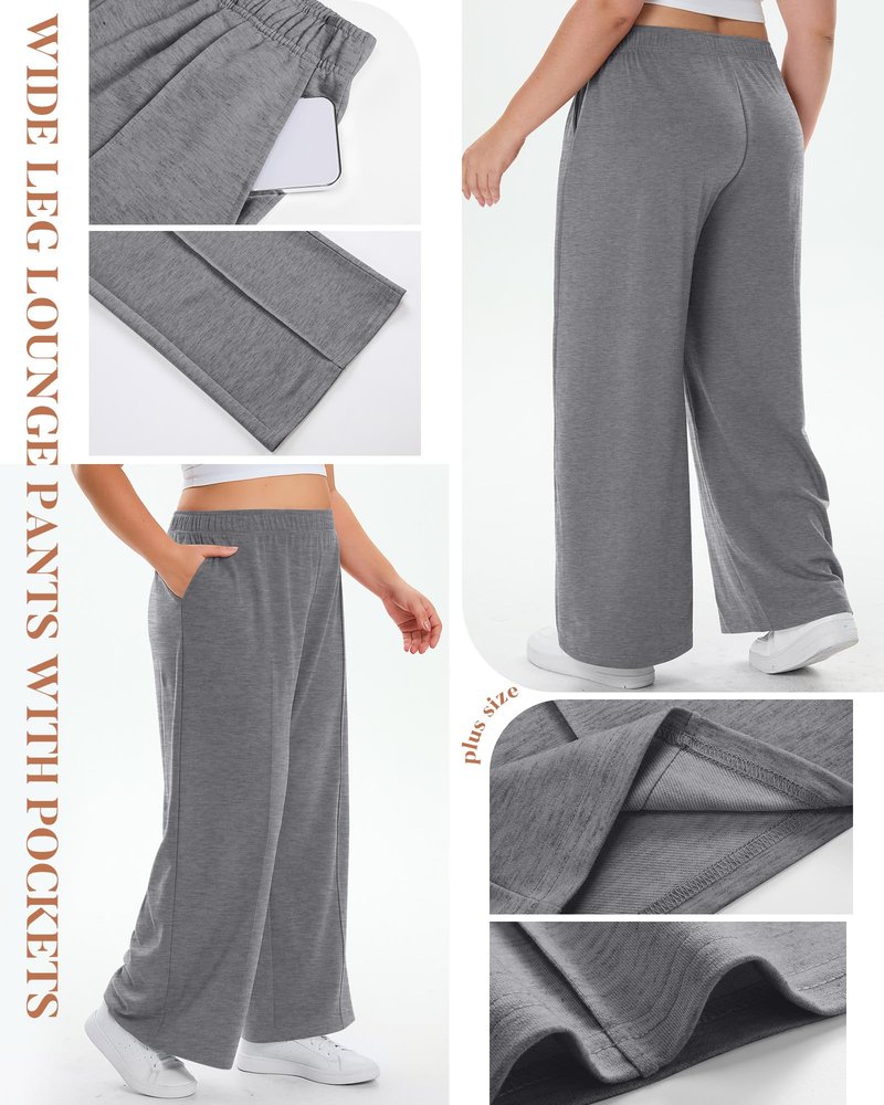Neer 3 Pack Women's Plus Size Sweatpants, Wide Leg Lounge Pants Elastic Waist Baggy Pant with Pockets Casual Loose Fit Bottom(Black, Dark Heather Gray, Light Heather Gray,3X-Large)