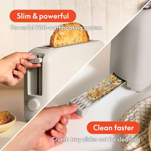 Bella 2 Slice Slim Toaster - 6 Setting Shade Control, Reheat & Cancel Buttons | Fits 10” Long Sourdough, Oatmilk