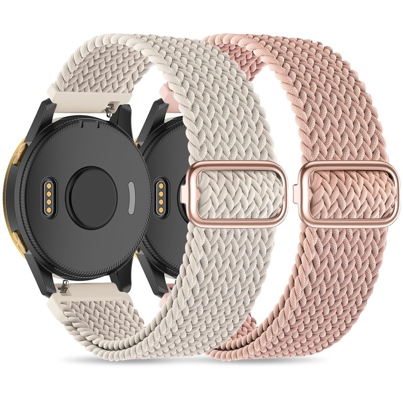 Sunnyson 2 Pack Braided Elastic Band Compatible with Garmin Venu 2/Garmin Venu 3/ Garmin Vivoactive 4,22mm Adjustable Watch Band Nylon Woven Replacement Straps Wristband for Women Men