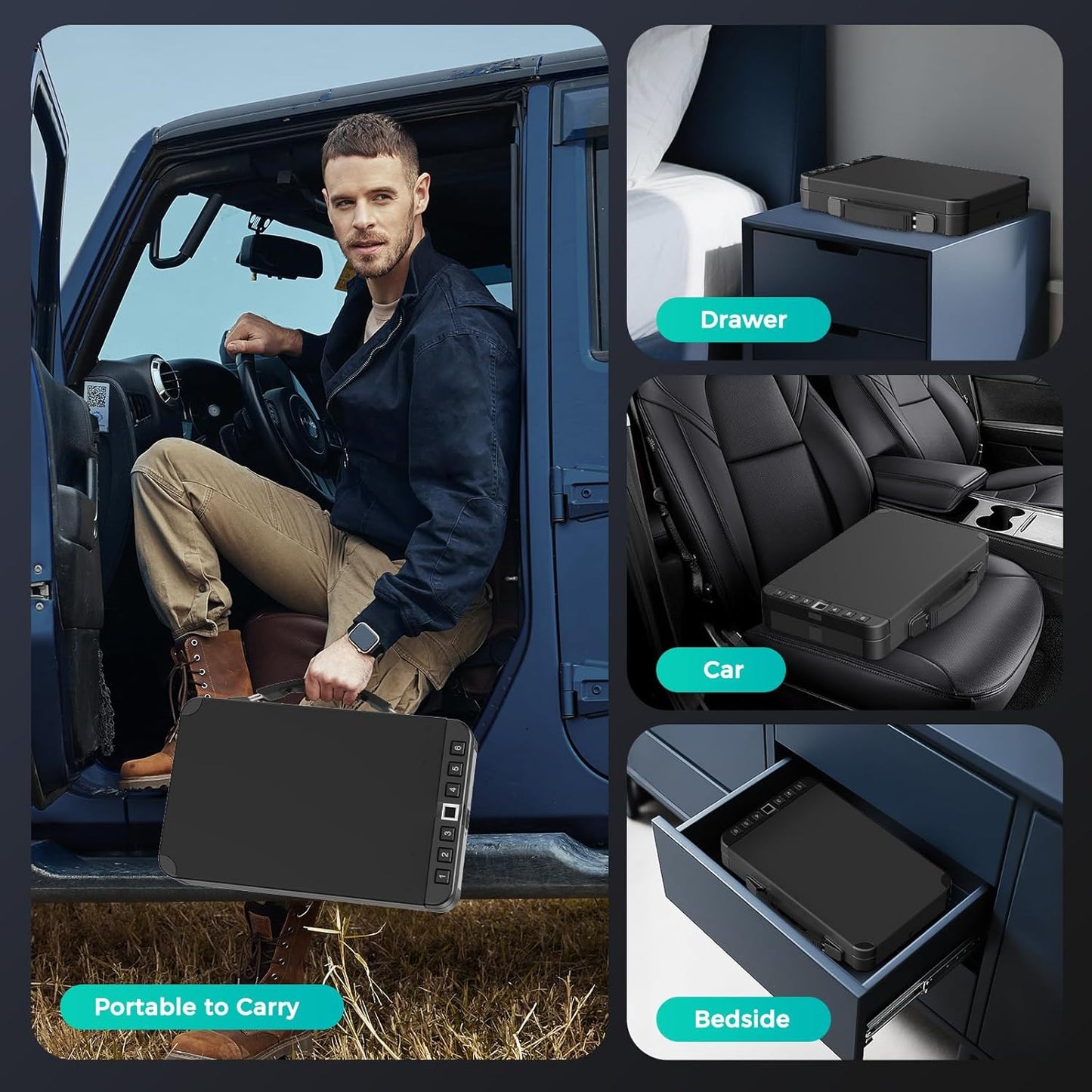Skiennix Biometric Gun Safe - Quick Access Handgun Storage with Fingerprint Lock | Ideal for Home, Car, or Travel