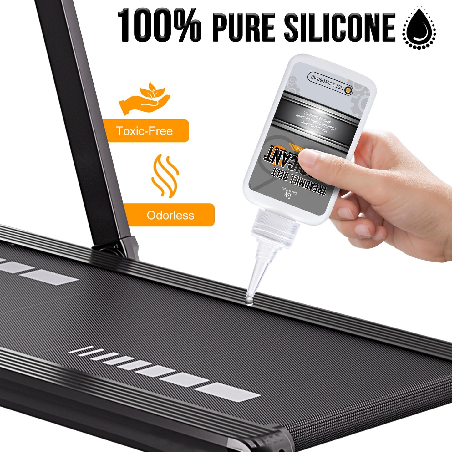 DecorRom Silicone Treadmill Lubricant - 7oz Treadmill Lube with Application Tubes, 100% Silicone Oil for Most Treadmill Lubrication - High Temperature Resistant, Non-Toxic Odorless Treadmill Oil