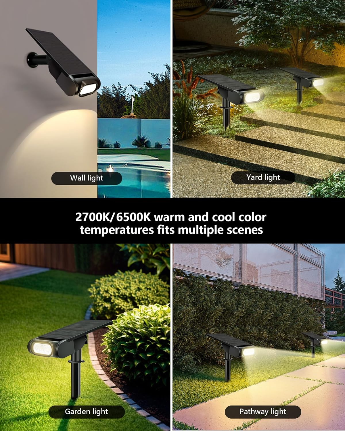 RGB Solar Spot Lights for Halloween - 12 Color Modes, Waterproof IP67, Remote Control, 4-Pack for Yard & Garden