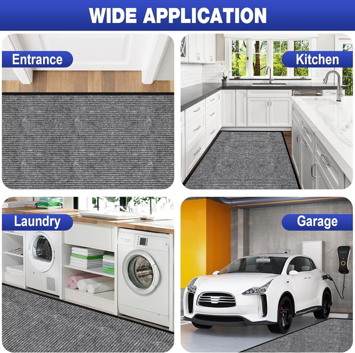 ToLanbbt 4' x 8' Front Door Mat Extra Large Commercial Industrial Rug Heavy Duty Outdoor Indoor Entryway Doormat Low Profile Welcome Entry Door Mat Non Slip Backing for Entrance Home Office, Gray