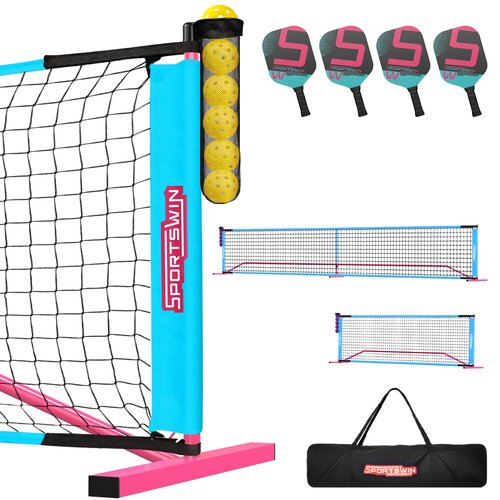 Portable Pickleball Net for Driveway, 22FT & 11FT 2IN1 Pickle Ball Net with 4 Paddles, 8 Pickleballs, Ball Collector, Carry Bag, Practice Nets Set for Garages Backyard (Green)