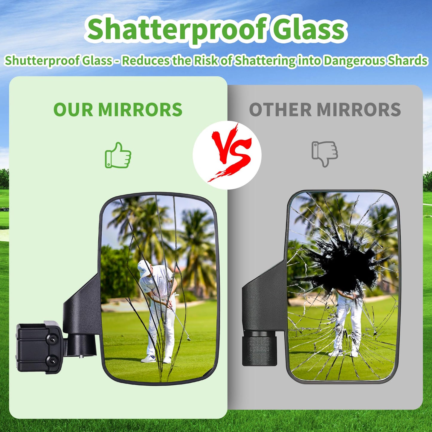 10L0L Golf Cart Mirror Side No Drilling Required, Patriotic Style Folding Mirror Universal Fits Yamaha, Club Car, EZGO, Golf Cart