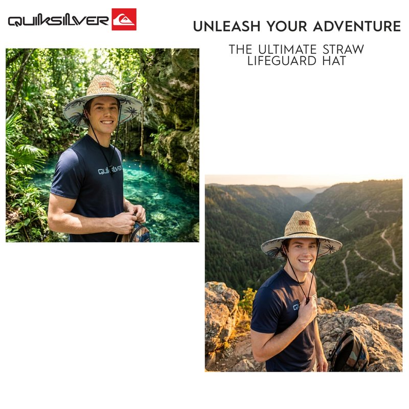 Quiksilver Men's Wide Brim Outdoor Lifeguard Straw Sun Hat, Aqua, Large/X-Large