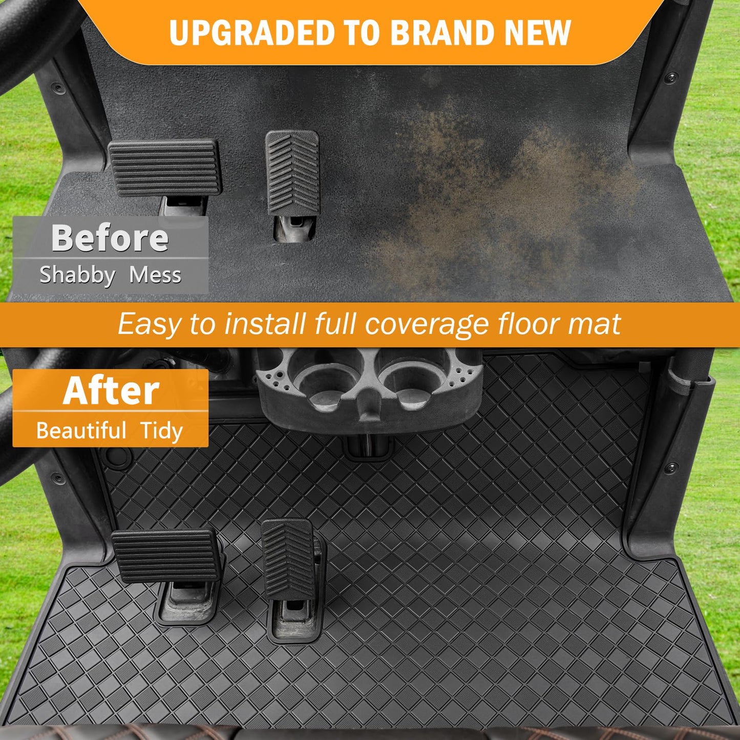 EZGO Golf Cart Rubber Floor Mat,Upgraded Non-Slip Full Coverage Liner Mat 8mm Thick,Fits EZGO RXV 2008-Up & 2Five (2009+),Heavy Duty Rubber Mats Replacement Black Trim,Abrasion Resistant