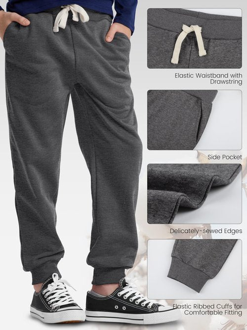 HXP 4 Pack Boys Sweatpants Joggers Cotton Boys Youth Active Soft Sweatpants Kids Pocket Drawstring Joggers Medium