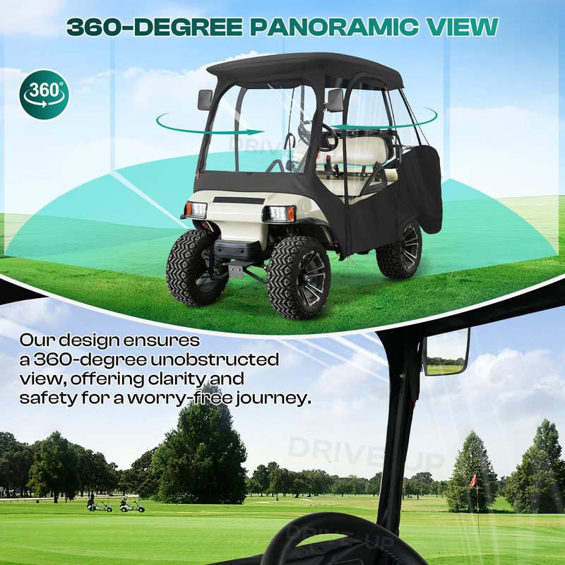 DRIVE UP Club Car Driving Enclosure, Golf Cart Enclosure Fits for 4 Passenger Club Car DS Golf Carts, 600D Waterproof Windproof Portable Golf Cart Rain Cover with Zipper Door and 4-Sided Clear Window