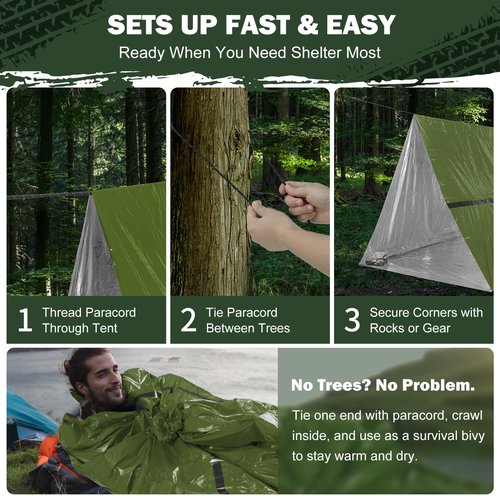 Life Emergency Tent Survival Shelter - 2 Person Mylar Emergency Shelter Tube Tent, All-Weather Survival Kit for Outdoor Camping & Bug Out Bag Gear with Whistle & Paracord