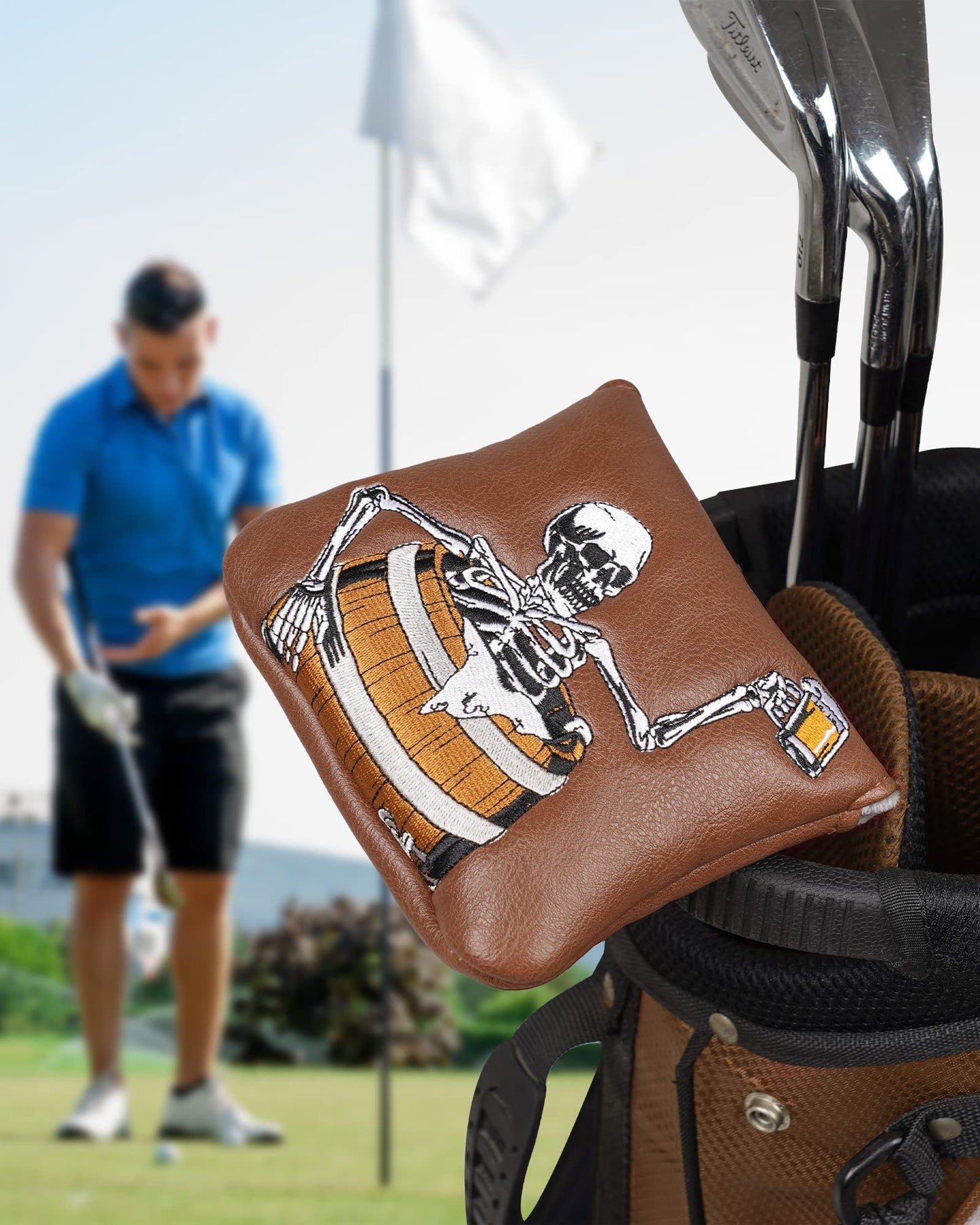 Big Teeth Golf Putter Cover,Mallet Putter Headcover,Mallet Putter Golf Head Covers for Scotty Cameron Odyssey Taylormade Spider Putters (Skull Beer)