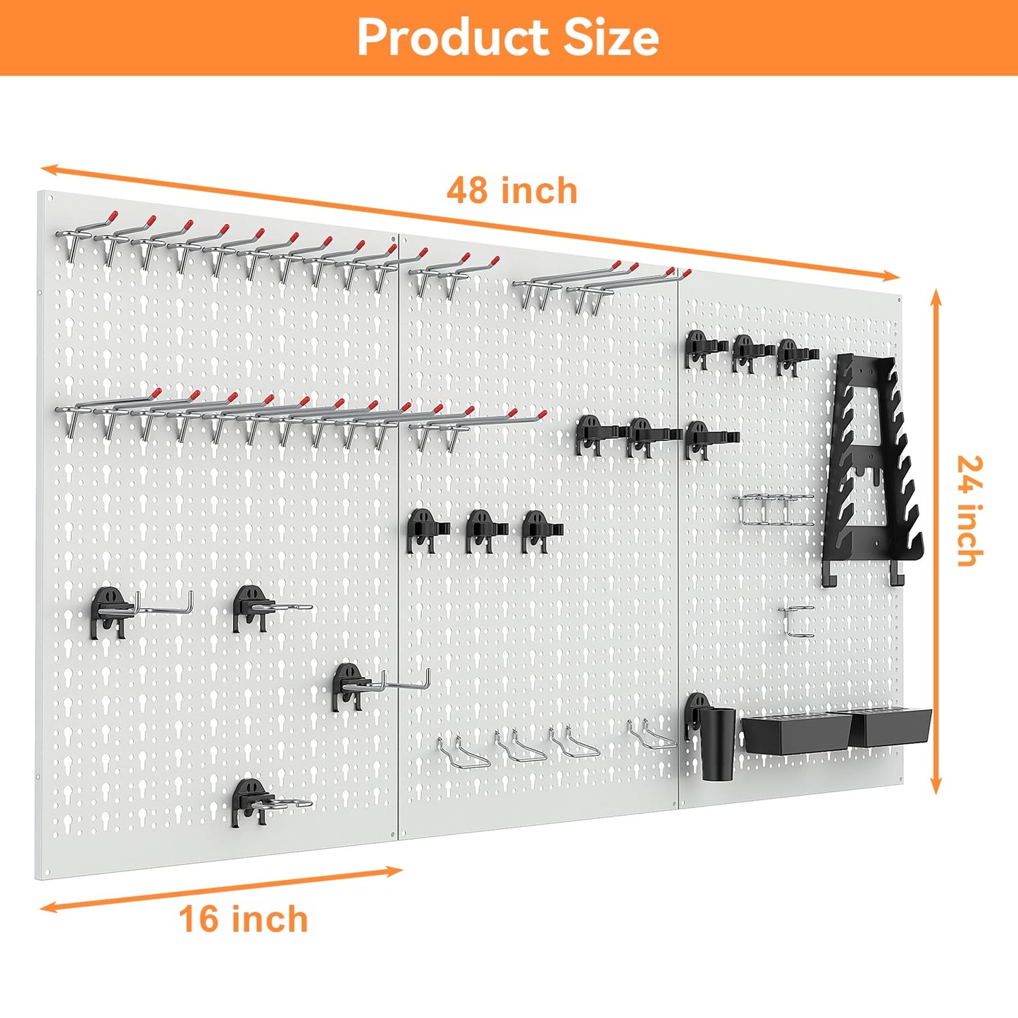 WALMANN Metal Pegboard Tool Organizer Boards with Pegboard Hooks, 24x48 in Tools Organizer Pegboard for Garage, Workbench, Peg Board, Tool Storage Board with Hooks(Grey)