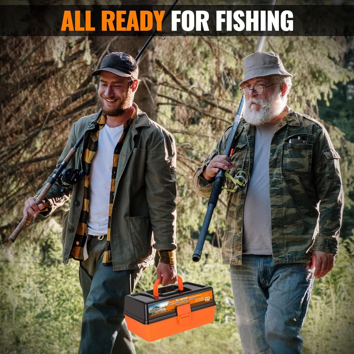 PLUSINNO Large Fishing Tackle Box - 3 Layers with 415Pcs Lures, Pliers, Hooks & Accessories | Perfect Gift for Men