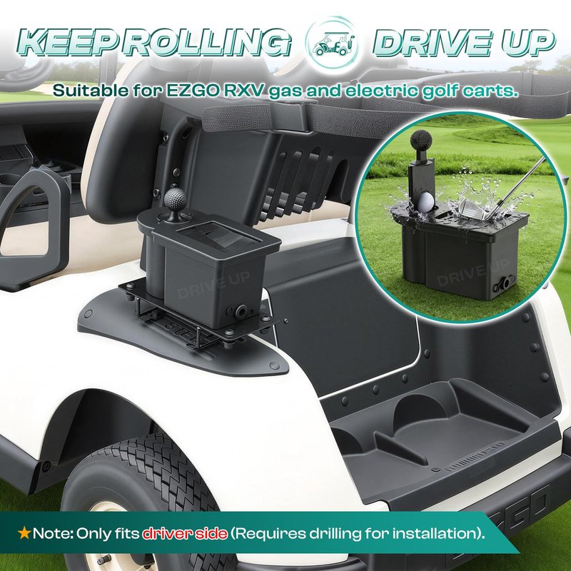 DRIVE UP Golf Cart Ball Washer and Club Cleaner Kit, Driver Side EZGO Golf Ball Cleaner and Club Head Washer, Suitable for RXV Gas and Electric Golf Carts, OEM 603836