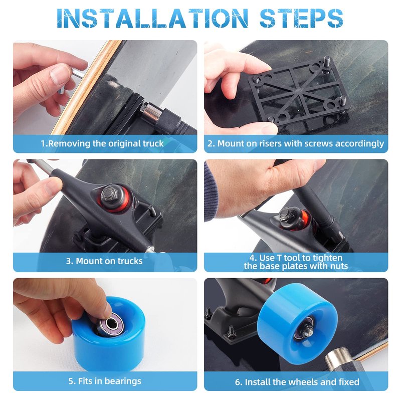 Jizmo Skateboard Trucks, High Rebound Skateboard Cruiser Wheels 60mm, Skateboard Bearings ABEC-9, Skateboard Tool, Skateboard Pads, Skateboard Hardware Combo Starter Set(Blue)