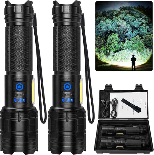 99,000 Lumen Rechargeable Flashlight 2-Pack - Powerful LED Handheld Light with 7 Modes for Home & Camping