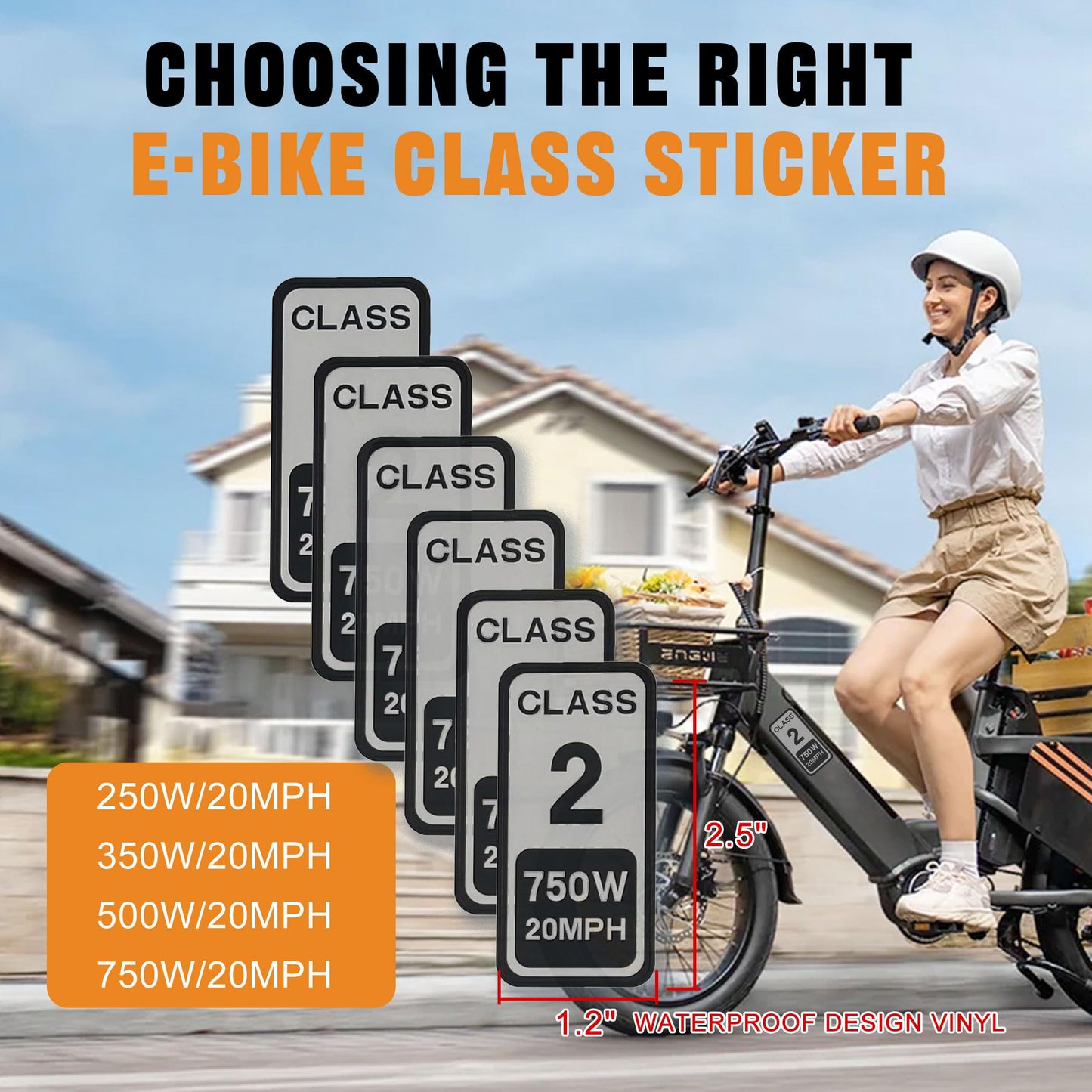 6PCS Ebike Stickers for Electric Bike – Class 2 Labels for E-Bike Identification, Waterproof Decals for Frame or Battery, Identify Your Electric Bicycle