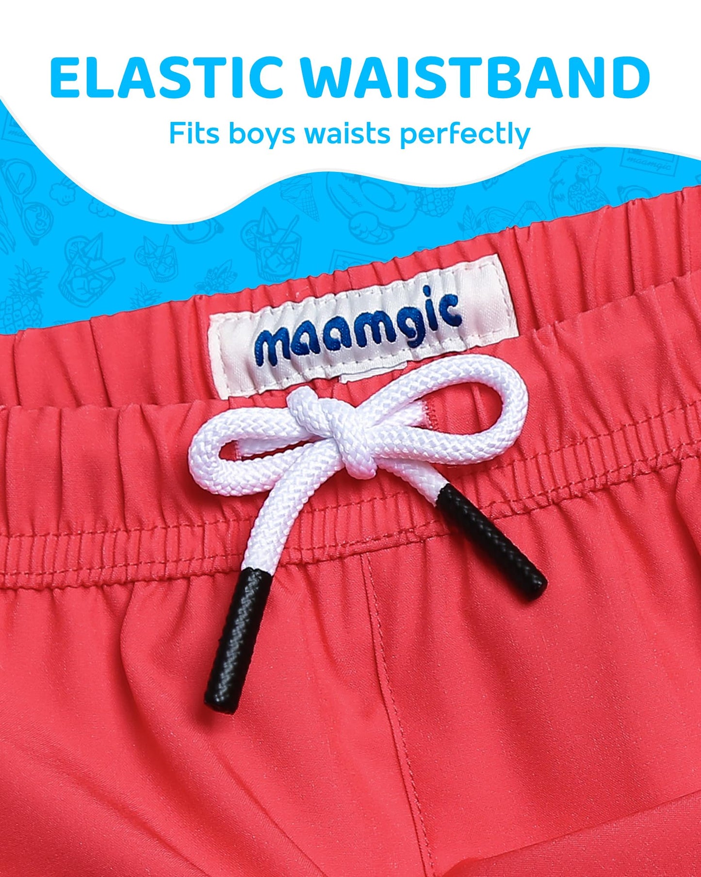 maamgic Boys Swim Trunks with Compression Liner 4-Way Stretch Quick Dry Swim Shorts Swimming Trunks Toddler Boy Hot Coral White 8 Years