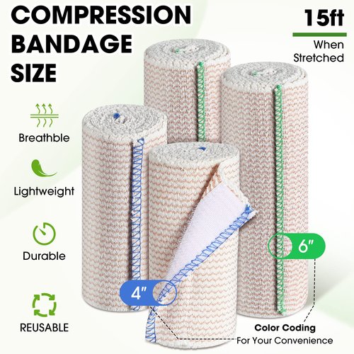 30 Pcs Elastic Bandage Wrap Compression Bandage Wrap with Self Closure on Both Ends Washable Reusable Athletic Stretchable Wraps for Sports Legs Knees Ankles Wrists Injuries(4 Inch, 6 Inch in Width)