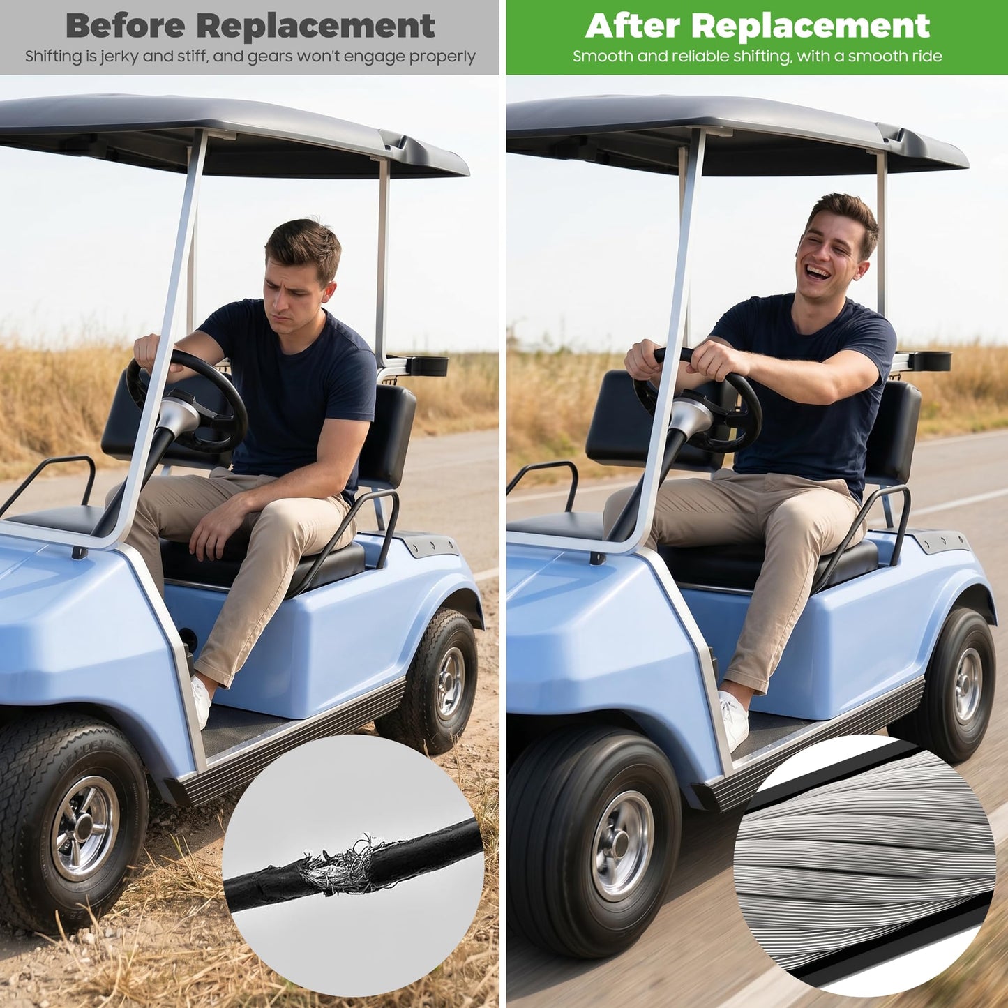 10L0L 68.5" Forward Reverse Transmission Shift Cable for Club Car DS 1998-up Gas Golf Cart, Replace OEM 103379501 101951501 101951401