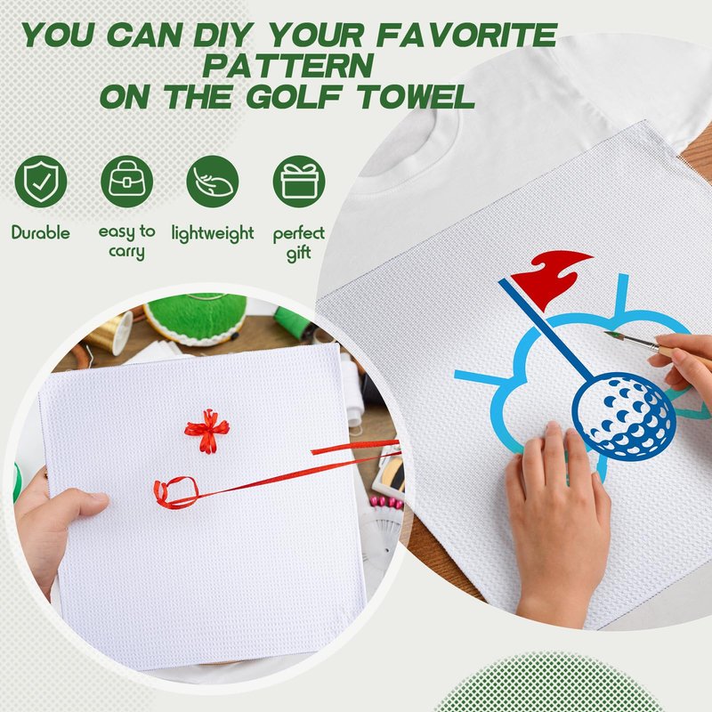 Batiyeer 12 Pcs Golf Towel Bulk for Golf Bags 16'' x 16'' Microfiber Fabric Towel with Clip Waffle Pattern, Fitness, Camping, Hiking, Yoga (White,16 x 16 Inches)
