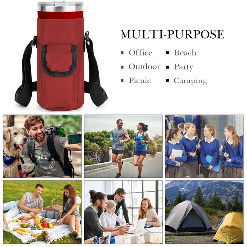 Linkidea Tumbler Carrier with Strap Compatible with YETI Rambler Tumbler 20oz, Iron °Flask Classic Tumbler 2.0 20/24oz, Coffee Mug Sling Bag Holder, Shoulder Strap with Pocket, Red