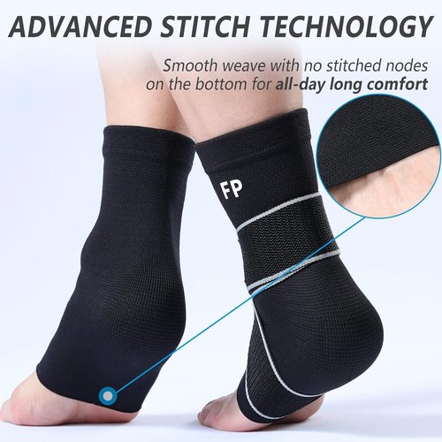 Copper Ankle Brace by Skiennix | 2-Pack Compression Sleeves for Sprains & Plantar Fasciitis - Black, Large