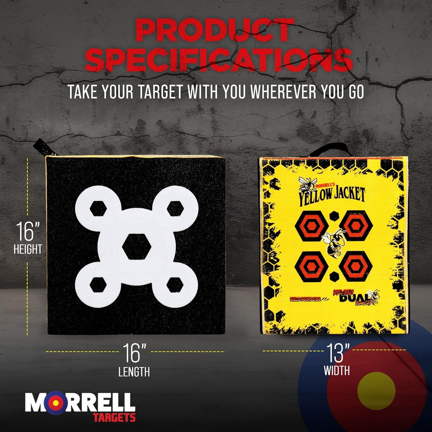 Morrell Yellow Jacket Dual Threat Foam Archery Target Block - 350 FPS, 4 Sides, 32 Bullseyes, Yellow