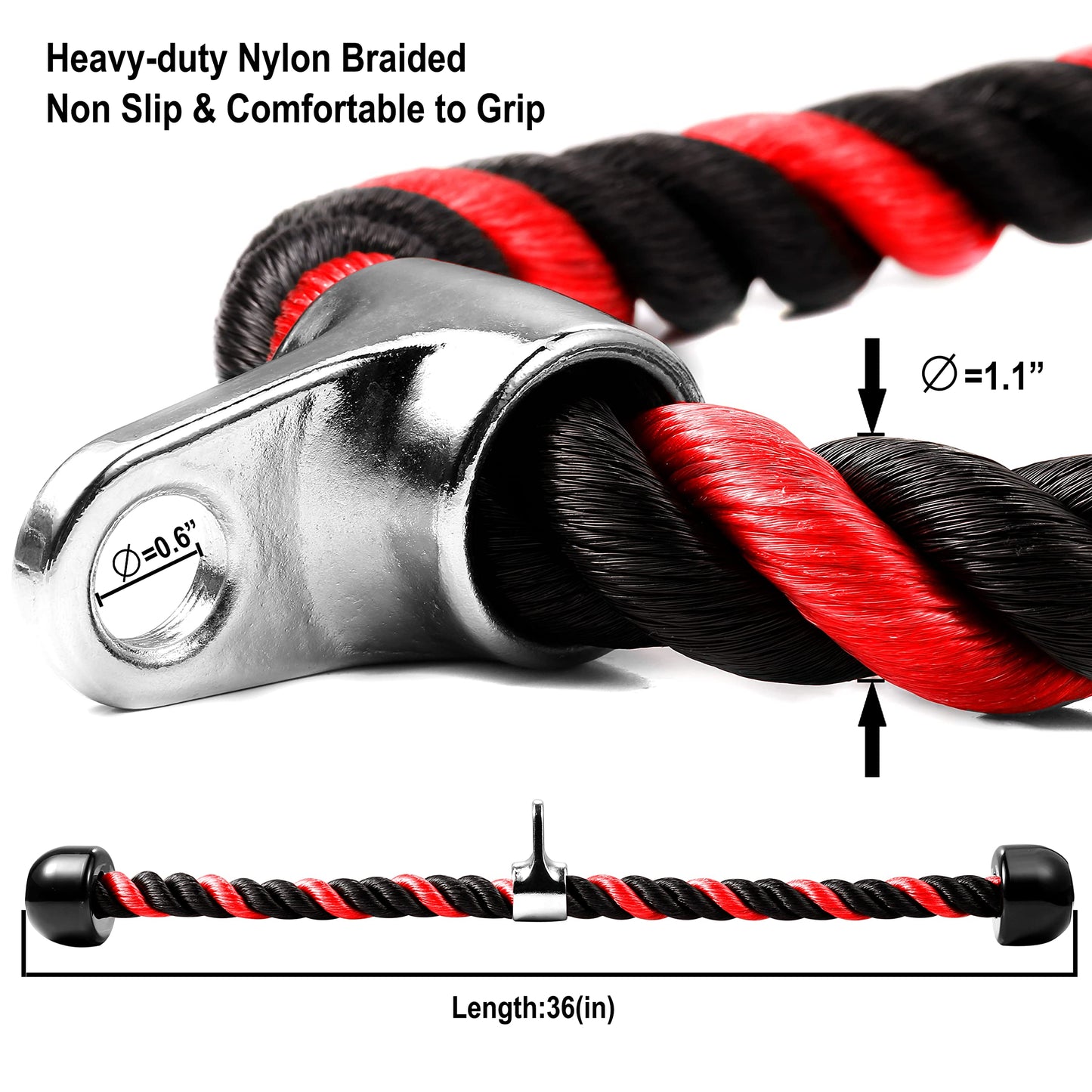AWEFRANK Tricep Rope Cable Attachment 36 Inch Non-Slip Grip for Gym Red
