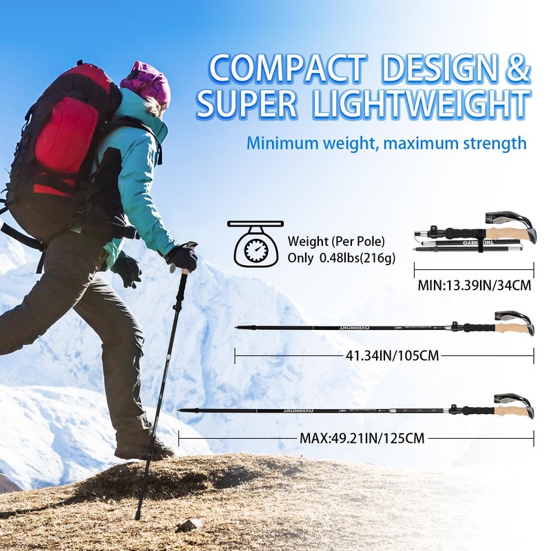 Overmont 7075 Aluminum Trekking Poles - Lightweight Collapsible Hiking Poles Adjustable Walking Sticks with EVA Handle All Terrain Accessories Carry Bag - Set of 2