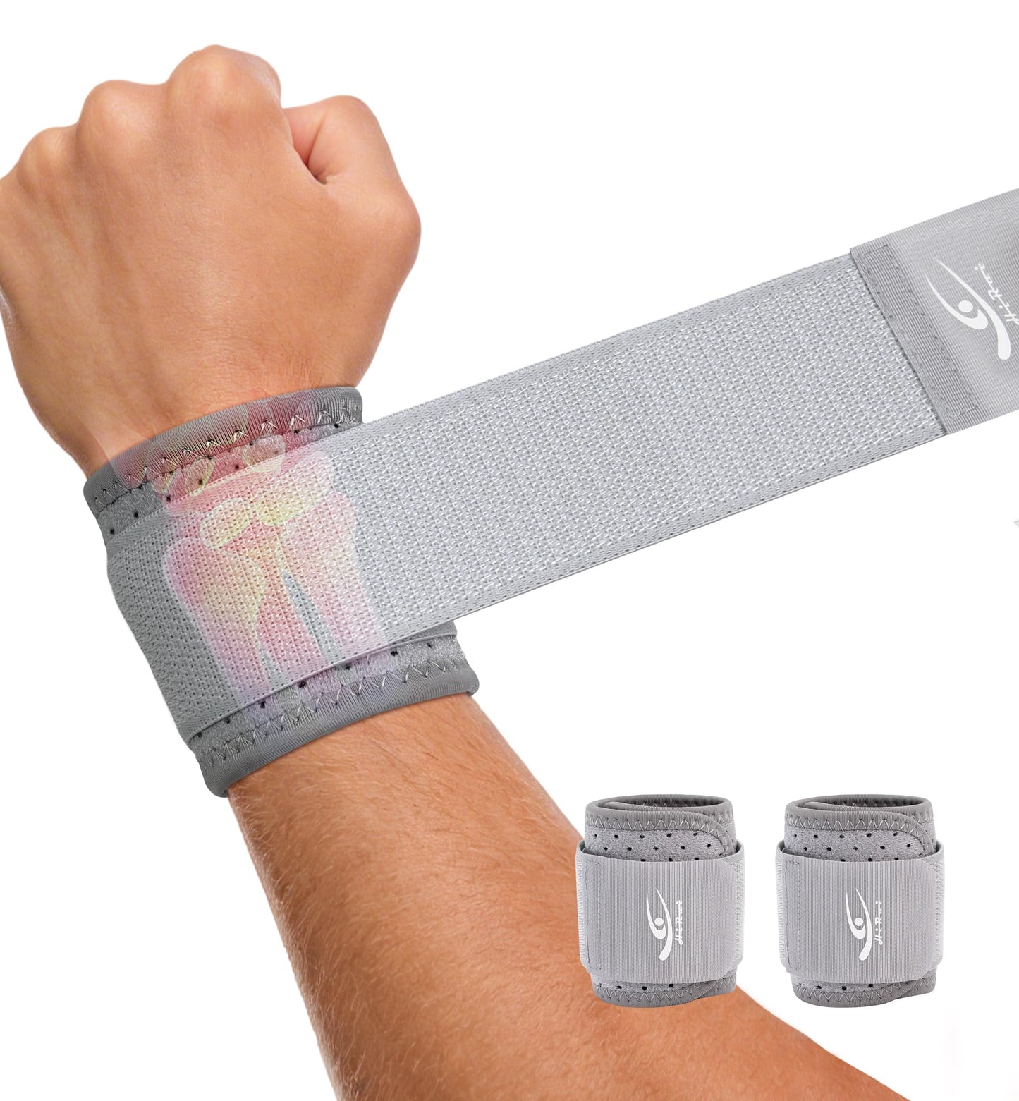 HiRui Wrist Brace (2 PCS) - Adjustable Compression for Carpal Tunnel Arthritis Tendonitis Sprain Pain Relief | Wrist Support Wrist Wraps for Both Hands, Ideal for Sports & Gym Workouts (Gray)
