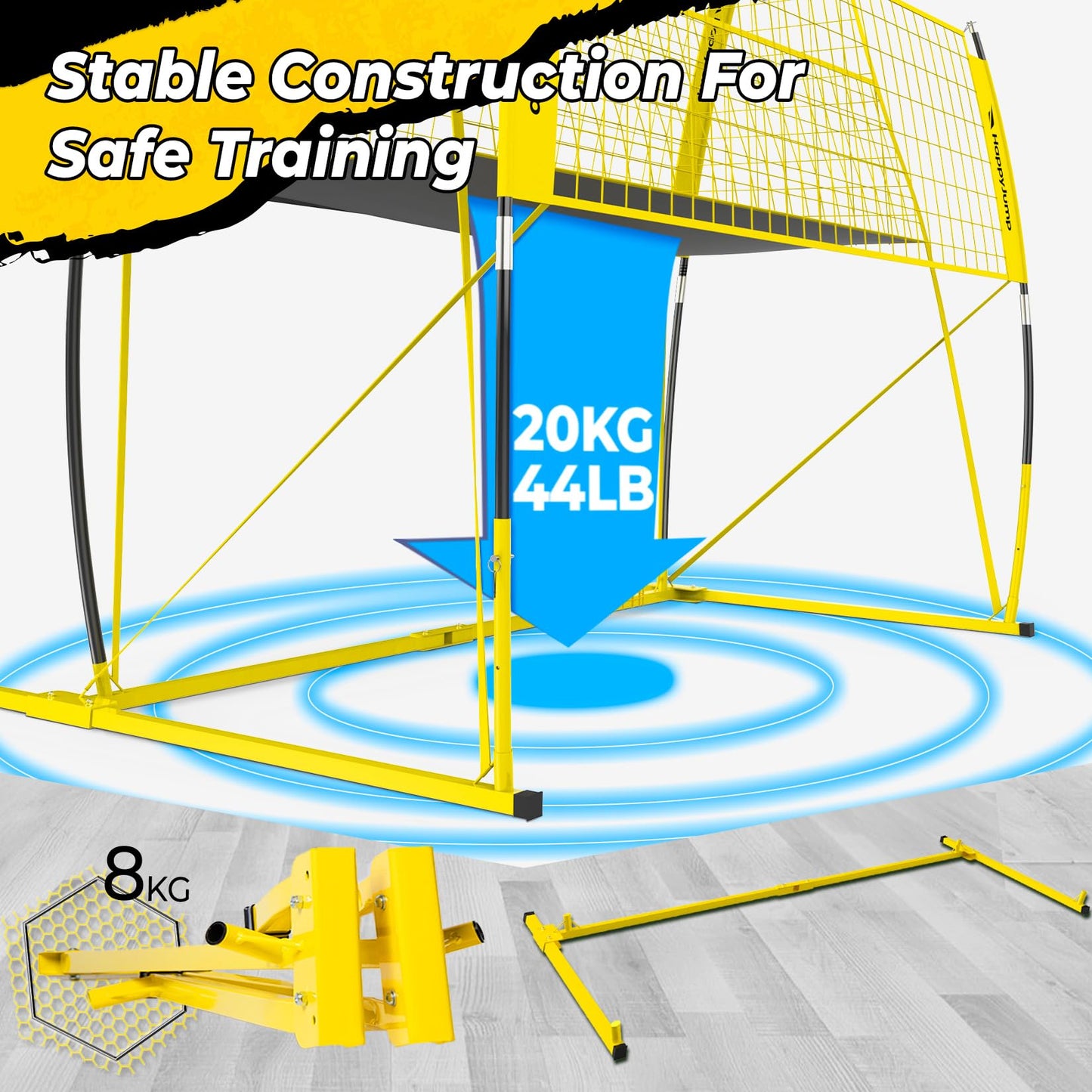 Happy Jump 8x11 FT Professional Adjustable Volleyball Training Equipment, 3 Height Levels (6.5–8 FT), 2026 Reinforced for Tear & Impact Resistance, Includes Volleyball for Indoor/Outdoor Training