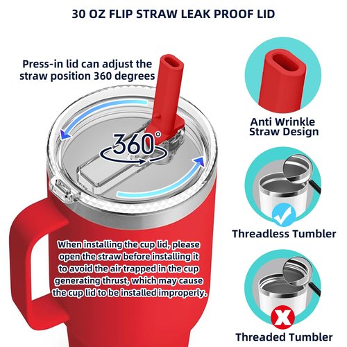 HAILIWEI 30 oz Straw Leak Proof Lid for YETI, Tumbler Lid for Yeti Rambler 30/32 oz Tumbler,26/35/42 oz Straw Mug,and Hydro Flask 32/40oz Travel Tumbler,Replacement Lid BPA Free(Red*2)
