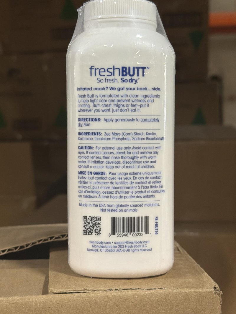 Fresh Butt Body Powder for Men and Women - Unscented Deodorant Powder, Anti-Chafing, Talc-Free, 6oz (Pack of 2)