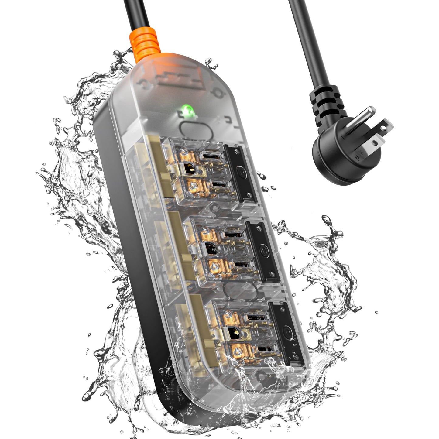 EIGSO Outdoor Power Strip Weatherproof, IPX6 Grade Waterproof Surge Protector with 3 AC Outlets, 5FT Heavy Duty Extension Cord for Indoor Outdoor, Crystal White